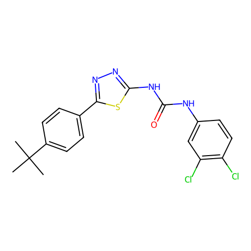 1-[5-(4-Tert-butylphenyl)-1,3,4-thiadiazol-2-yl]-3-(3,4-dichlorophenyl)urea structure