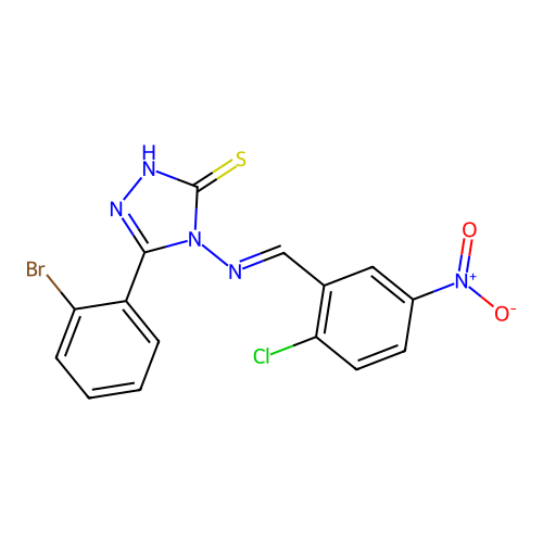 (E)-5-(2-bromophenyl)-4-((2-chloro-5-nitrobenzylidene)amino)-4H-1,2,4-triazole-3-thiol structure