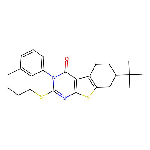 7-(tert-butyl)-2-(propylthio)-3-(m-tolyl)-5,6,7,8-tetrahydrobenzo[4,5]thieno[2,3-d]pyrimidin-4(3H)-one structure