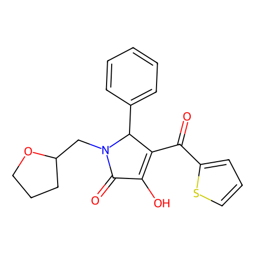 4-hydroxy-1-(oxolan-2-ylmethyl)-2-phenyl-3-(thiophene-2-carbonyl)-2H-pyrrol-5-one structure