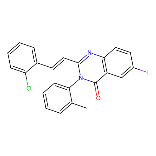 2-[(E)-2-(2-chlorophenyl)ethenyl]-6-iodo-3-(2-methylphenyl)quinazolin-4(3H)-one structure