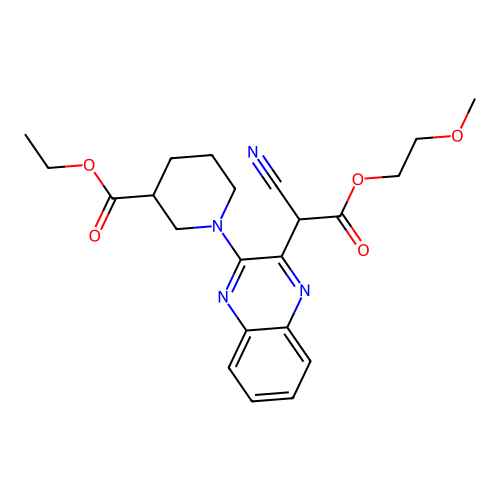 ethyl 1-[3-[1-cyano-2-(2-methoxyethoxy)-2-oxoethyl]quinoxalin-2-yl]piperidine-3-carboxylate structure