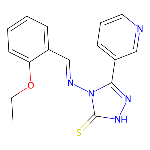 (E)-4-((2-ethoxybenzylidene)amino)-5-(pyridin-3-yl)-4H-1,2,4-triazole-3-thiol structure
