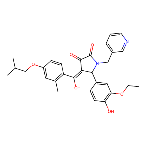 (4E)-5-(3-ethoxy-4-hydroxyphenyl)-4-[hydroxy-[2-methyl-4-(2-methylpropoxy)phenyl]methylidene]-1-(pyridin-3-ylmethyl)pyrrolidine-2,3-dione structure
