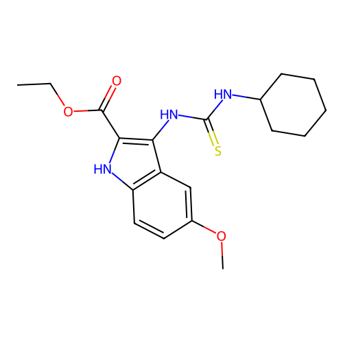 ethyl 3-[(cyclohexylcarbamothioyl)amino]-5-methoxy-1H-indole-2-carboxylate structure