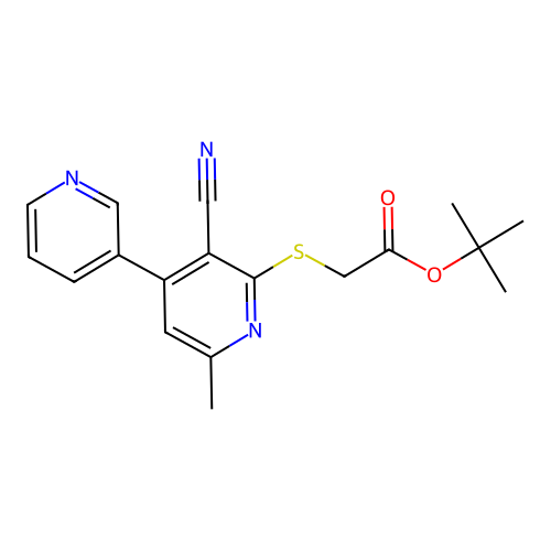 1,1-Dimethylethyl [(3-cyano-6-methyl-4,3'-bipyridin-2-yl)sulfanyl]acetate structure