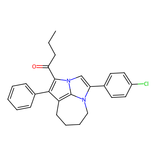 1-(4-(4-chlorophenyl)-1-phenyl-5,6,7,8-tetrahydro-2a,4a-diazacyclopenta[cd]azulen-2-yl)butan-1-one structure