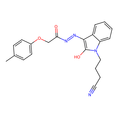 (Z)-N'-(1-(3-cyanopropyl)-2-oxoindolin-3-ylidene)-2-(p-tolyloxy)acetohydrazide structure