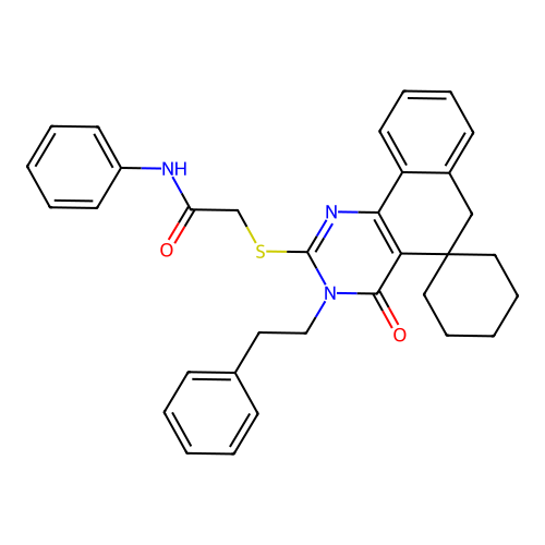 2-((4-oxo-3-phenethyl-4,6-dihydro-3H-spiro[benzo[h]quinazoline-5,1'-cyclohexan]-2-yl)thio)-N-phenylacetamide structure