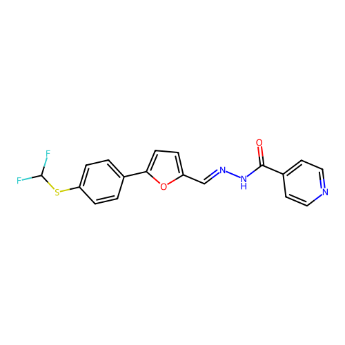 (E)-N'-((5-(4-((difluoromethyl)thio)phenyl)furan-2-yl)methylene)isonicotinohydrazide structure