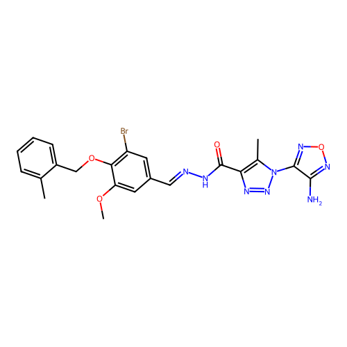 (E)-1-(4-amino-1,2,5-oxadiazol-3-yl)-N'-(3-bromo-5-methoxy-4-((2-methylbenzyl)oxy)benzylidene)-5-methyl-1H-1,2,3-triazole-4-carbohydrazide structure