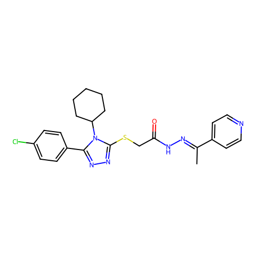 2-{[5-(4-chlorophenyl)-4-cyclohexyl-4H-1,2,4-triazol-3-yl]sulfanyl}-N'-[(1E)-1-(pyridin-4-yl)ethylidene]acetohydrazide structure