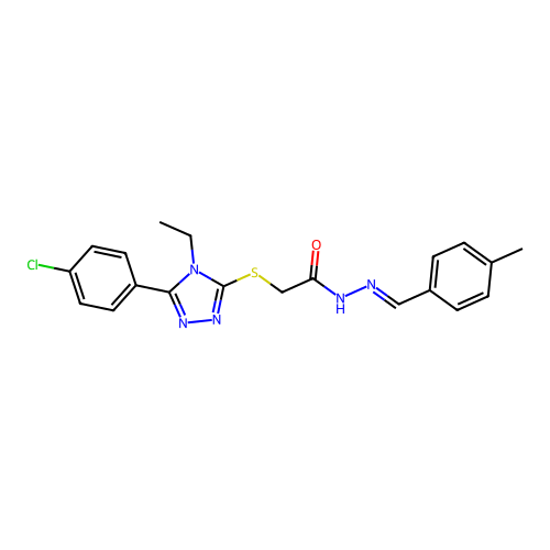 2-{[5-(4-chlorophenyl)-4-ethyl-4H-1,2,4-triazol-3-yl]sulfanyl}-N'-[(E)-(4-methylphenyl)methylidene]acetohydrazide structure