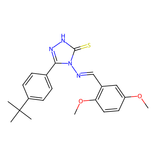 (E)-5-(4-(tert-butyl)phenyl)-4-((2,5-dimethoxybenzylidene)amino)-4H-1,2,4-triazole-3-thiol structure