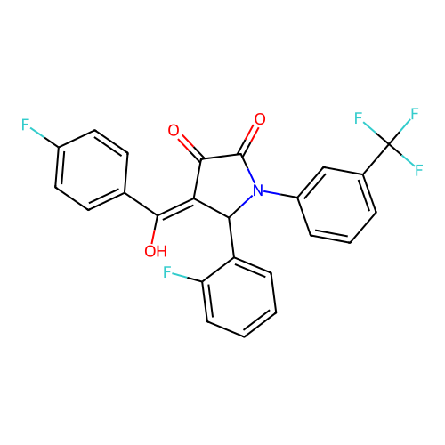 (4E)-5-(2-fluorophenyl)-4-[(4-fluorophenyl)(hydroxy)methylidene]-1-[3-(trifluoromethyl)phenyl]pyrrolidine-2,3-dione structure