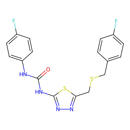 1-(4-fluorophenyl)-3-[5-[(4-fluorophenyl)methylsulfanylmethyl]-1,3,4-thiadiazol-2-yl]urea structure