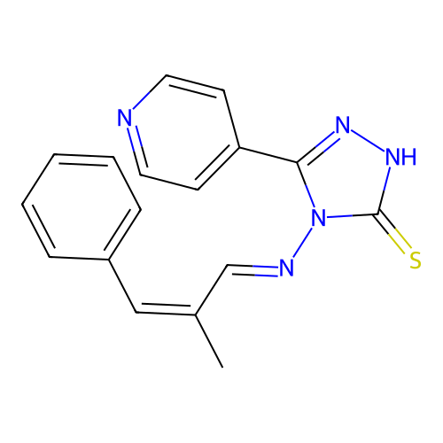 4-[(2-methyl-3-phenyl-2-propen-1-ylidene)amino]-5-(4-pyridinyl)-4H-1,2,4-triazole-3-thiol structure