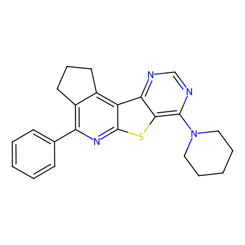 4-phenyl-7-(piperidin-1-yl)-2,3-dihydro-1H-cyclopenta[4',5']pyrido[3',2':4,5]thieno[3,2-d]pyrimidine structure