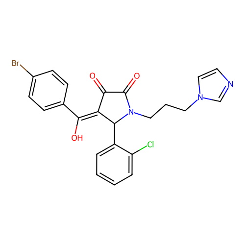 (4E)-4-[(4-bromophenyl)-hydroxymethylidene]-5-(2-chlorophenyl)-1-(3-imidazol-1-ylpropyl)pyrrolidine-2,3-dione structure