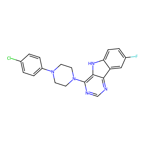 4-[4-(4-chlorophenyl)piperazin-1-yl]-8-fluoro-5H-pyrimido[5,4-b]indole structure
