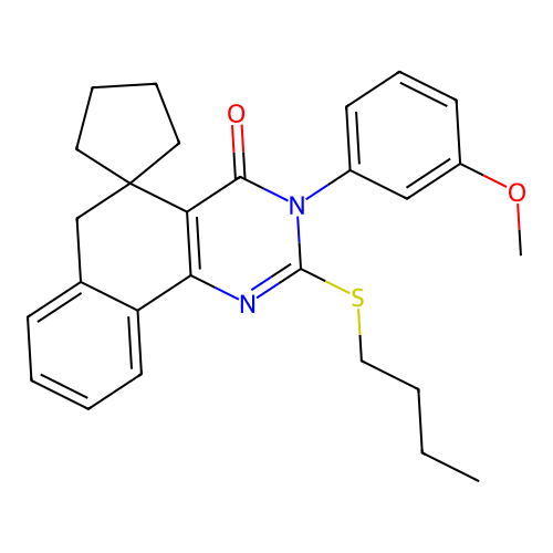 2-butylsulfanyl-3-(3-methoxyphenyl)spiro[6H-benzo[h]quinazoline-5,1'-cyclopentane]-4-one structure