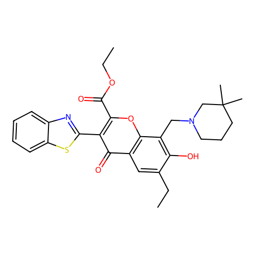 ethyl 3-(1,3-benzothiazol-2-yl)-8-[(3,3-dimethylpiperidin-1-yl)methyl]-6-ethyl-7-hydroxy-4-oxo-4H-chromene-2-carboxylate structure