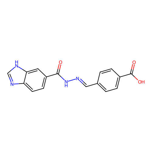 4-{(E)-[2-(1H-benzimidazol-5-ylcarbonyl)hydrazinylidene]methyl}benzoic acid structure