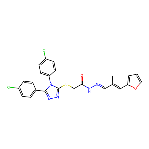 2-{[4,5-bis(4-chlorophenyl)-4H-1,2,4-triazol-3-yl]sulfanyl}-N'-[(1E,2E)-3-(furan-2-yl)-2-methylprop-2-en-1-ylidene]acetohydrazide structure