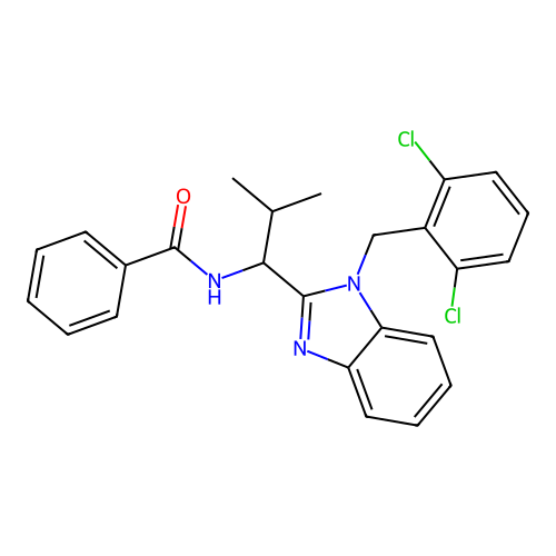 N-{1-[1-(2,6-dichlorobenzyl)-1H-benzimidazol-2-yl]-2-methylpropyl}benzamide structure