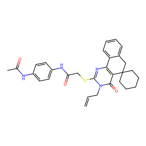 N-(4-acetamidophenyl)-2-((3-allyl-4-oxo-4,6-dihydro-3H-spiro[benzo[h]quinazoline-5,1'-cyclohexan]-2-yl)thio)acetamide structure
