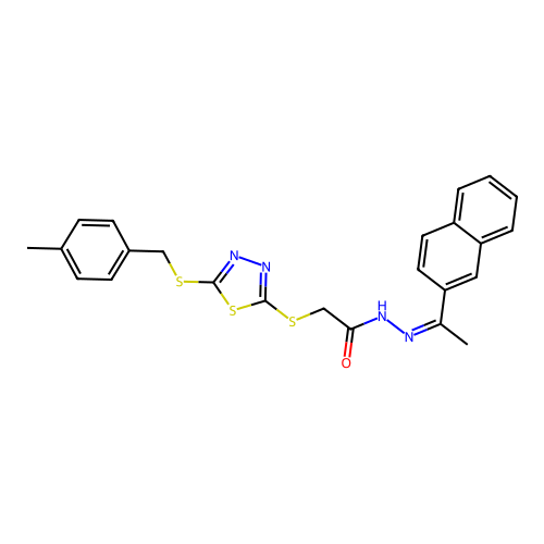 (Z)-2-((5-((4-methylbenzyl)thio)-1,3,4-thiadiazol-2-yl)thio)-N'-(1-(naphthalen-2-yl)ethylidene)acetohydrazide structure