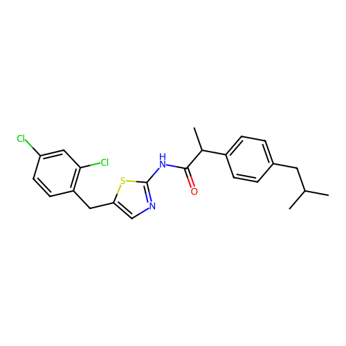 N-[5-[(2,4-dichlorophenyl)methyl]-1,3-thiazol-2-yl]-2-[4-(2-methylpropyl)phenyl]propanamide structure