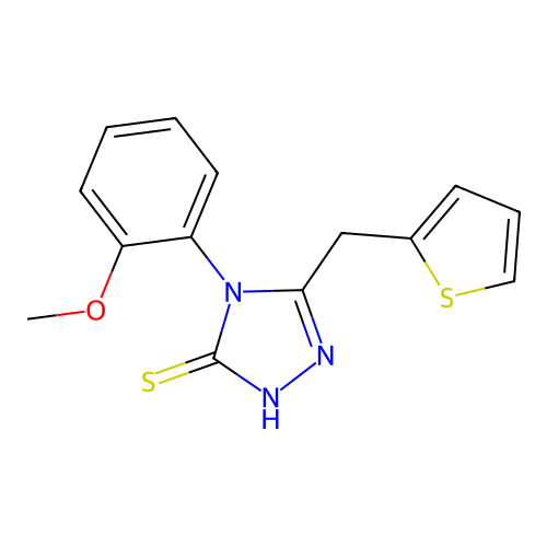 4-(2-methoxyphenyl)-5-(2-thienylmethyl)-2,4-dihydro-3H-1,2,4-triazole-3-thione structure