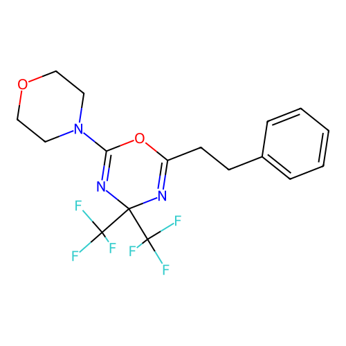 2-morpholin-4-yl-6-phenethyl-4,4-bis(trifluoromethyl)-1,3,5-oxadiazine structure
