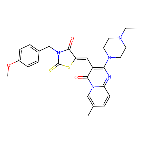 2-(4-ethylpiperazin-1-yl)-3-{(Z)-[3-(4-methoxybenzyl)-4-oxo-2-thioxo-1,3-thiazolidin-5-ylidene]methyl}-7-methyl-4H-pyrido[1,2-a]pyrimidin-4-one structure
