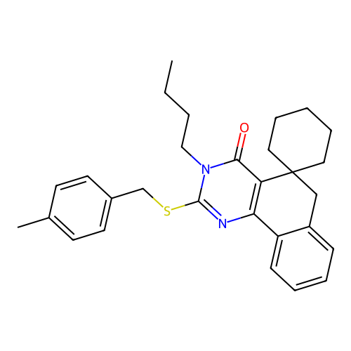 3-butyl-2-((4-methylbenzyl)thio)-3H-spiro[benzo[h]quinazoline-5,1'-cyclohexan]-4(6H)-one structure