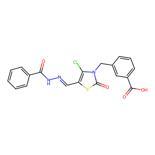 3-[5-(Benzoyl-hydrazonomethyl)-4-chloro-2-oxo-thiazol-3-ylmethyl]-benzoic acid structure