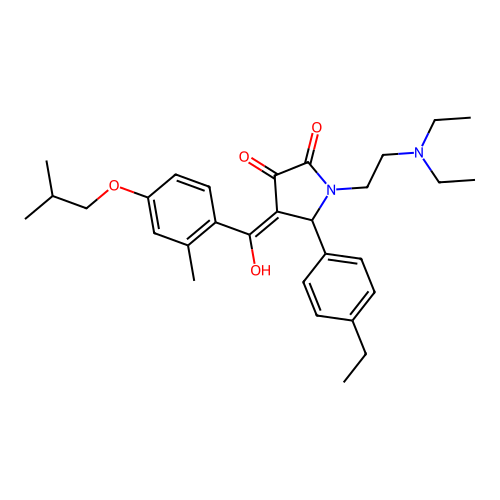 (4E)-1-(2-diethylaminoethyl)-5-(4-ethylphenyl)-4-[hydroxy-[2-methyl-4-(2-methylpropoxy)phenyl]methylidene]pyrrolidine-2,3-dione structure