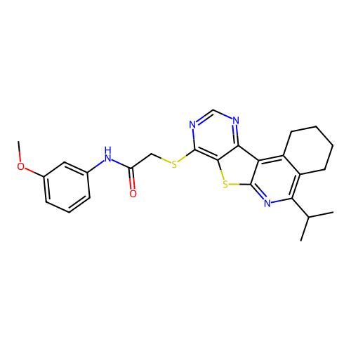 2-((5-isopropyl-1,2,3,4-tetrahydropyrimido[4',5':4,5]thieno[2,3-c]isoquinolin-8-yl)thio)-N-(3-methoxyphenyl)acetamide structure