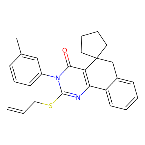 2-(allylthio)-3-(m-tolyl)-3H-spiro[benzo[h]quinazoline-5,1'-cyclopentan]-4(6H)-one structure