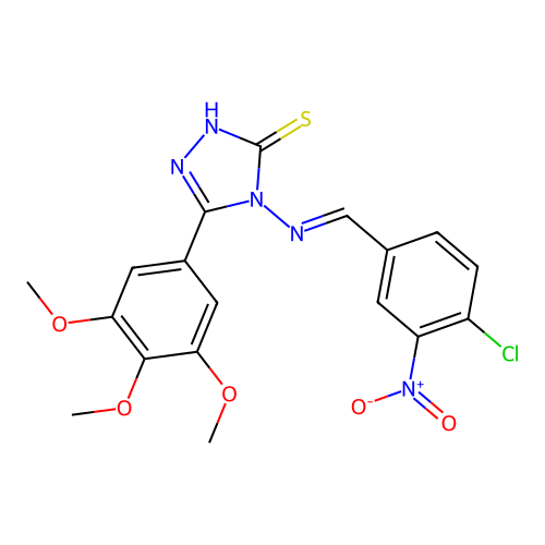(E)-4-((4-chloro-3-nitrobenzylidene)amino)-5-(3,4,5-trimethoxyphenyl)-4H-1,2,4-triazole-3-thiol structure