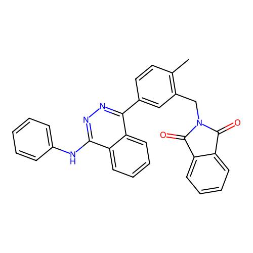 2-{2-methyl-5-[4-(phenylamino)phthalazin-1-yl]benzyl}-1H-isoindole-1,3(2H)-dione structure