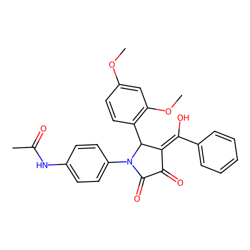 N-(4-{(3E)-2-(2,4-dimethoxyphenyl)-3-[hydroxy(phenyl)methylidene]-4,5-dioxopyrrolidin-1-yl}phenyl)acetamide structure