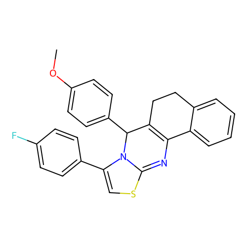 9-(4-fluorophenyl)-7-(4-methoxyphenyl)-6,7-dihydro-5H-benzo[h]thiazolo[2,3-b]quinazoline structure