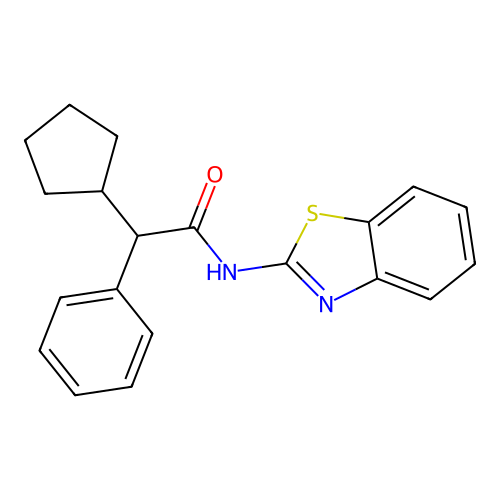 N-(1,3-benzothiazol-2-yl)-2-cyclopentyl-2-phenylacetamide structure