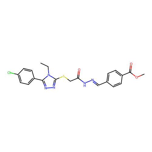 methyl 4-{(E)-[2-({[5-(4-chlorophenyl)-4-ethyl-4H-1,2,4-triazol-3-yl]sulfanyl}acetyl)hydrazinylidene]methyl}benzoate structure