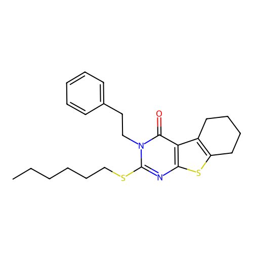 2-(hexylthio)-3-phenethyl-5,6,7,8-tetrahydrobenzo[4,5]thieno[2,3-d]pyrimidin-4(3H)-one structure