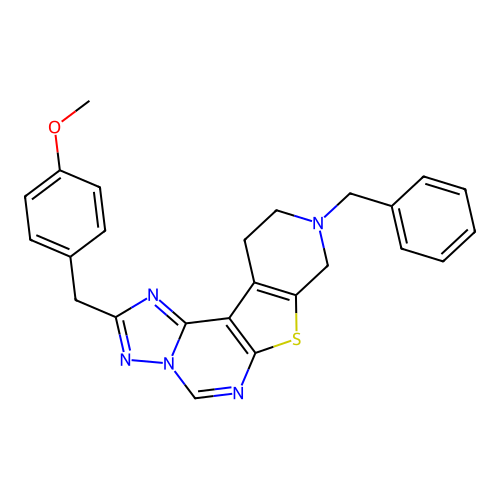 9-benzyl-2-(4-methoxybenzyl)-8,9,10,11-tetrahydropyrido[4',3':4,5]thieno[3,2-e][1,2,4]triazolo[1,5-c]pyrimidine structure