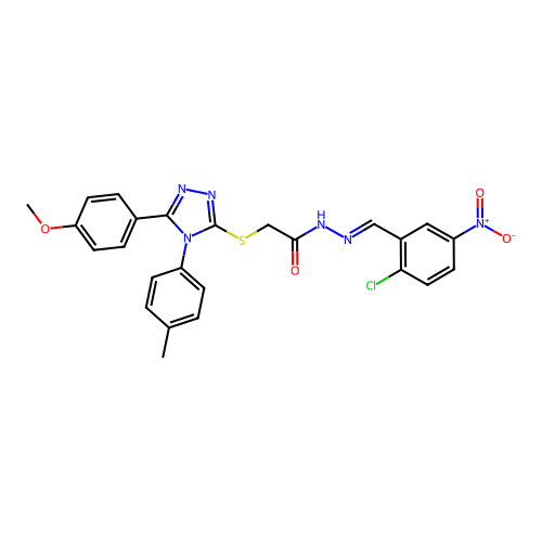 (E)-N'-(2-chloro-5-nitrobenzylidene)-2-((5-(4-methoxyphenyl)-4-(p-tolyl)-4H-1,2,4-triazol-3-yl)thio)acetohydrazide structure