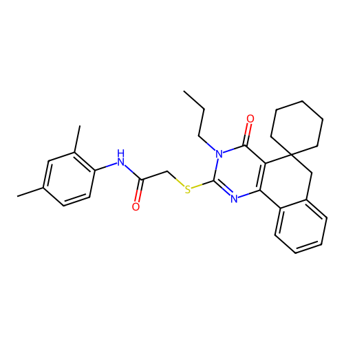 N-(2,4-dimethylphenyl)-2-((4-oxo-3-propyl-4,6-dihydro-3H-spiro[benzo[h]quinazoline-5,1'-cyclohexan]-2-yl)thio)acetamide structure